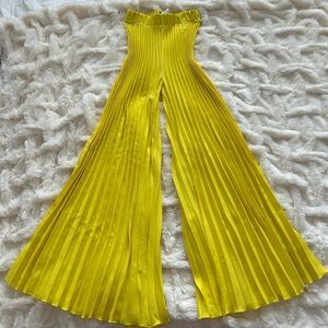 SHEIN Vibrant Yellow Pleated Wide-Leg Pants